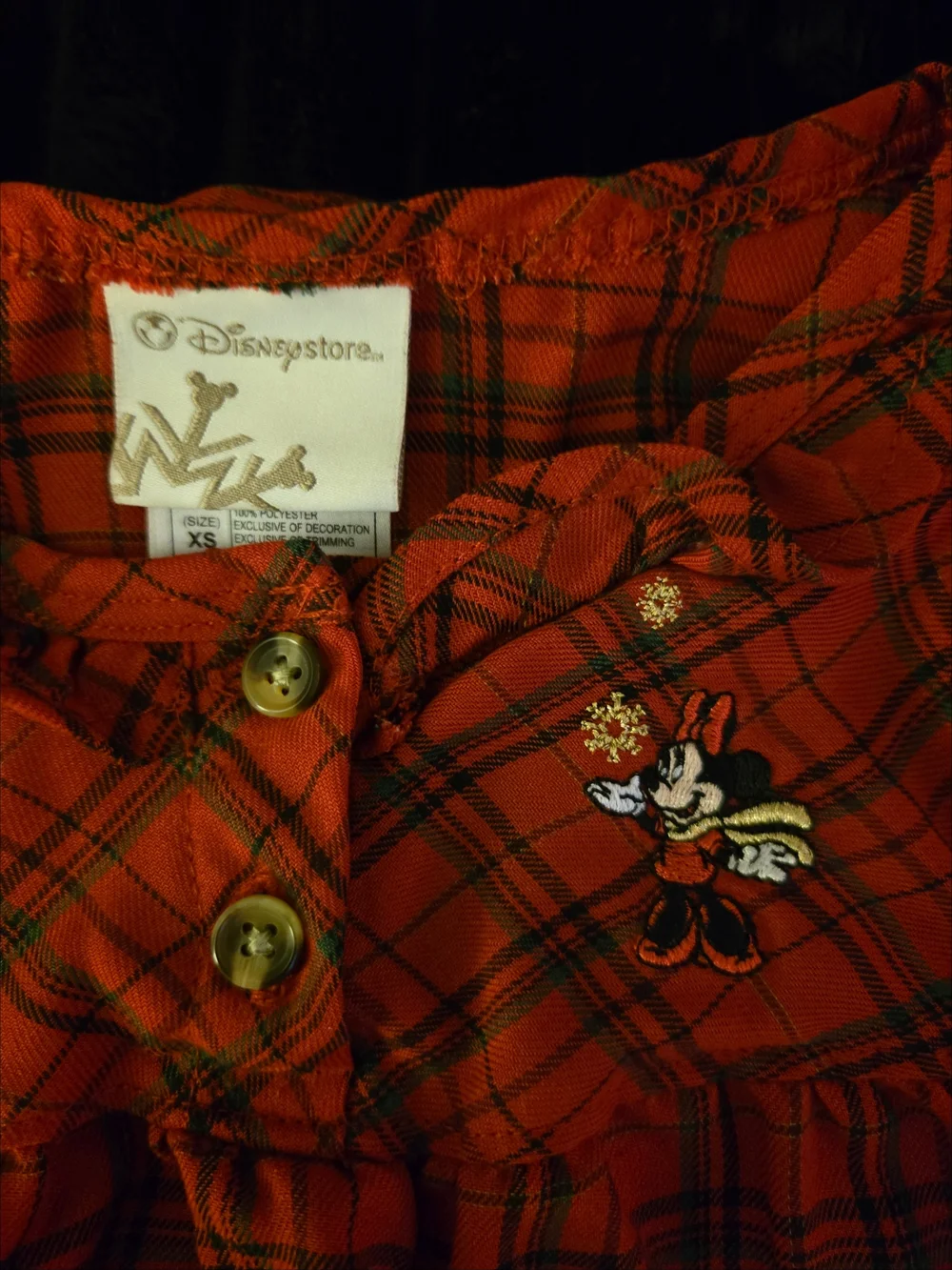 Disney Store Minnie Mouse Red Plaid Holiday Kids Nightgown PJs Ruffle XS EUC